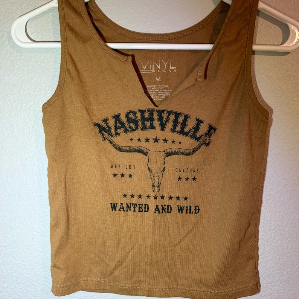 Vinyl Icons Tan Nashville Graphic cropped Tank Top